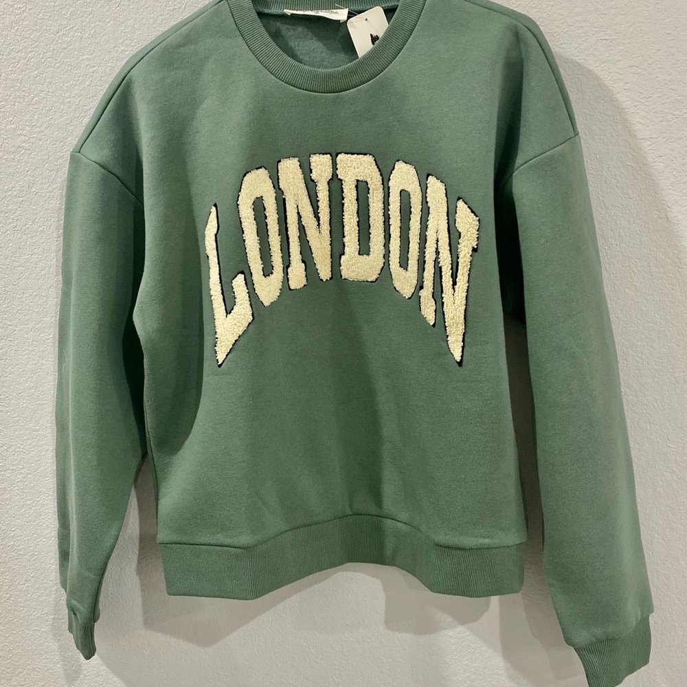 London Pear Green Cozy Sherpa Long Sleeve Pullover Sweatshirt Small